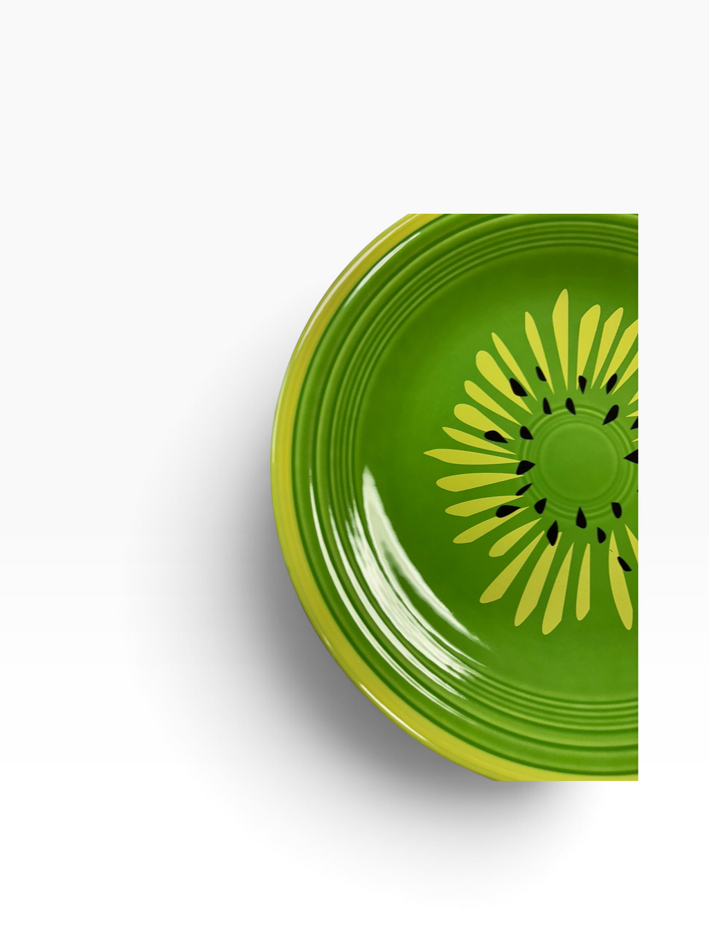 This is Fiesta fiestware Classic Luncheon Plate featuring the Betty Crocker Kiwi decal on shamrock. Lead free, post 1986, retired color, retired decal, Hard to Find
