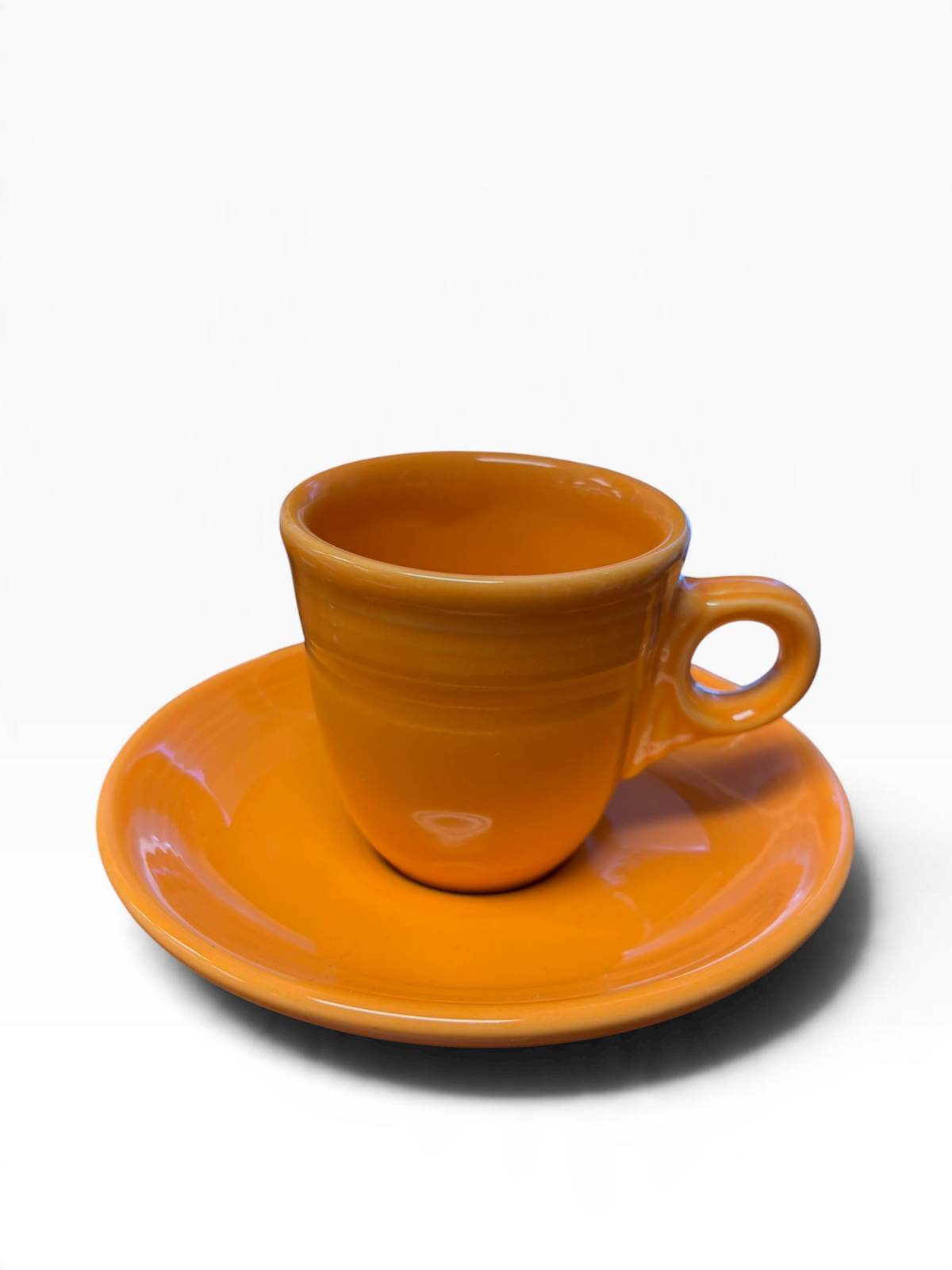 Fiesta Tangerine Ring Handle AD Demitasse Cup and Saucer Round Handle