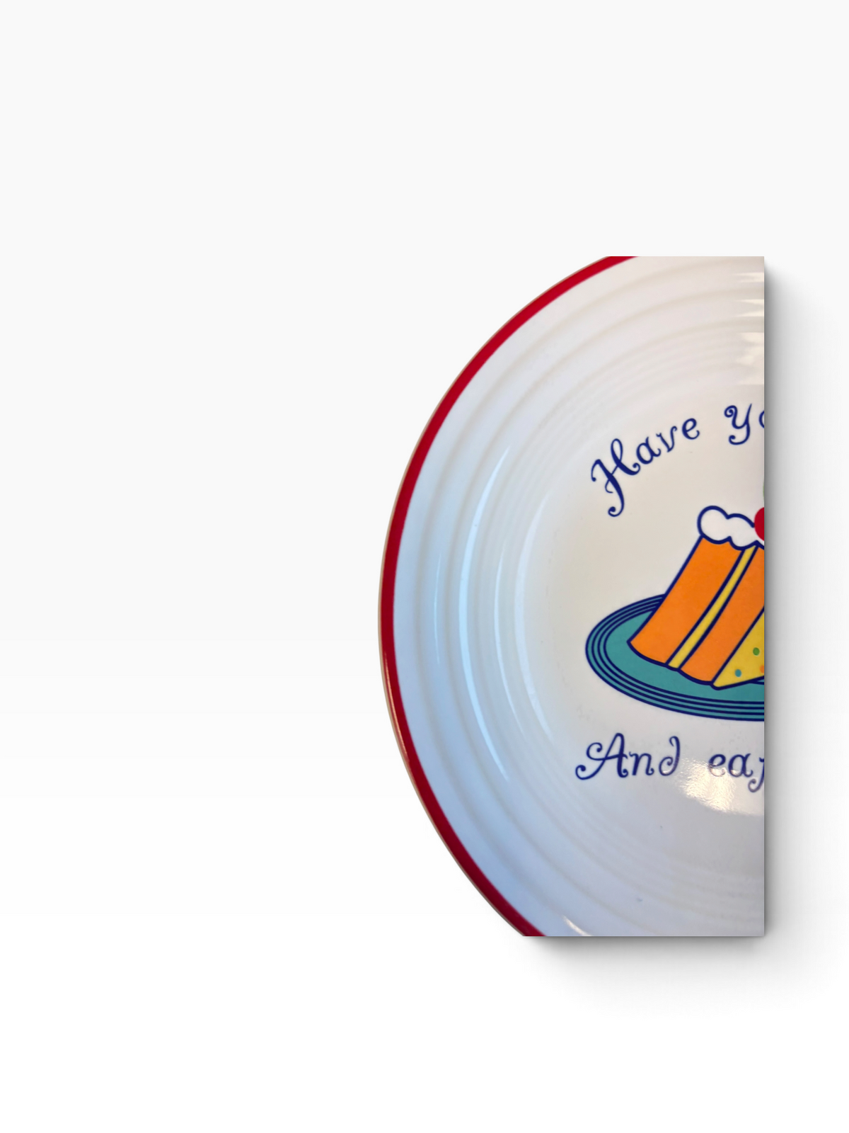 Fiesta Have Your Cake and Eat It, Too Luncheon Plate 9" on White with Red Rim