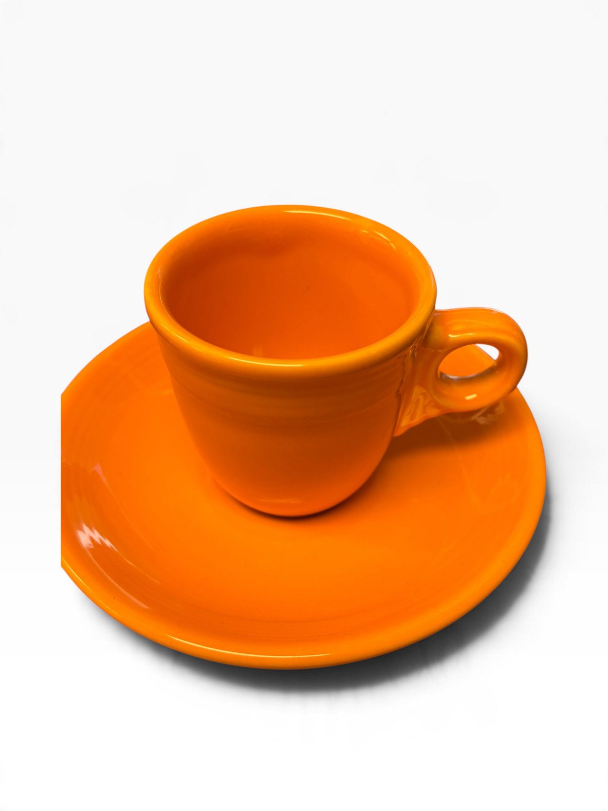 Fiesta Tangerine Ring Handle AD Demitasse Cup and Saucer Round Handle