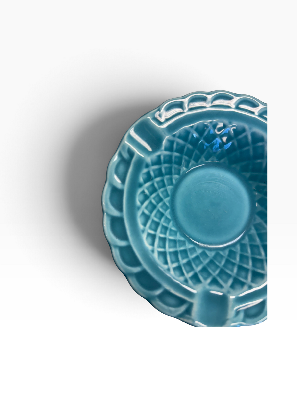 Vintage Harlequin Turquoise Basketweave Ashtray
