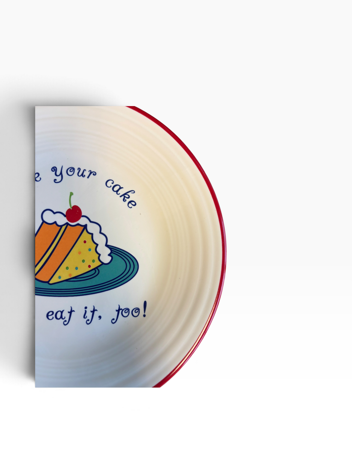 Fiesta Have Your Cake and Eat It, Too Luncheon Plate 9" on White with Red Rim