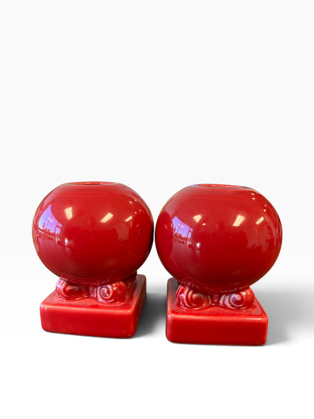 Fiesta Scarlet Round Bulb Candle Holder Pair HTF