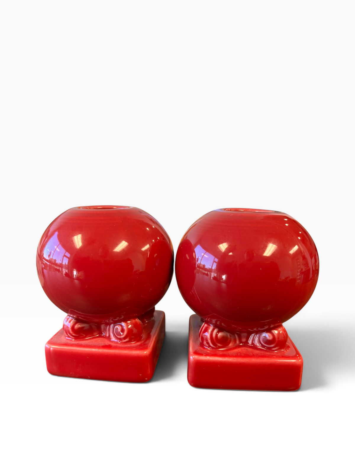 Fiesta Scarlet Round Bulb Candle Holder Pair HTF