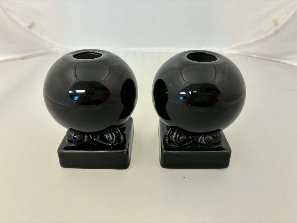 Fiesta Black Round Bulb Candle Holder Pair