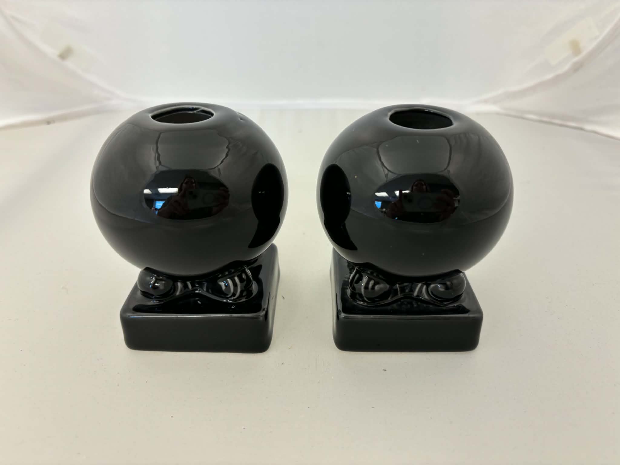 Fiesta Black Round Bulb Candle Holder Pair