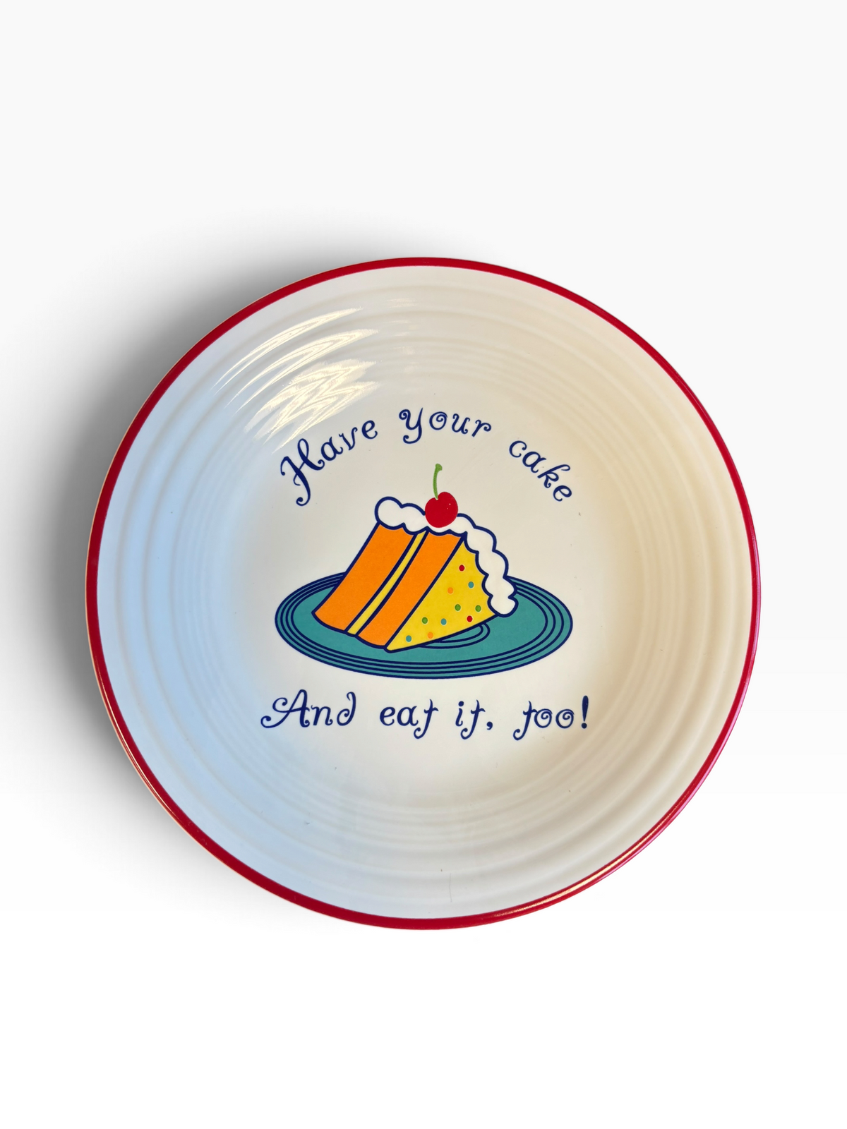 Fiesta Have Your Cake and Eat It, Too Luncheon Plate 9" on White with Red Rim