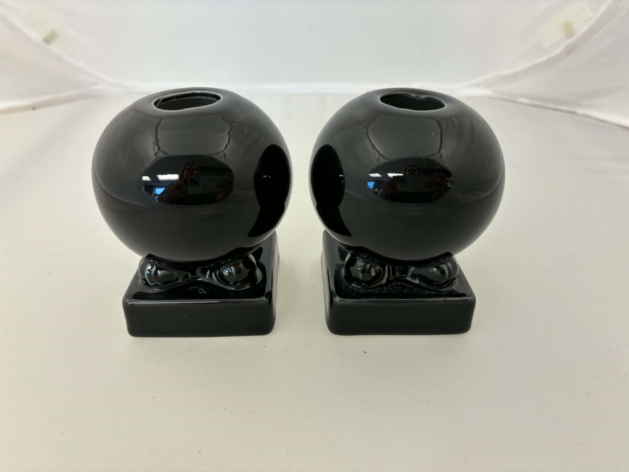 Fiesta Black Round Bulb Candle Holder Pair
