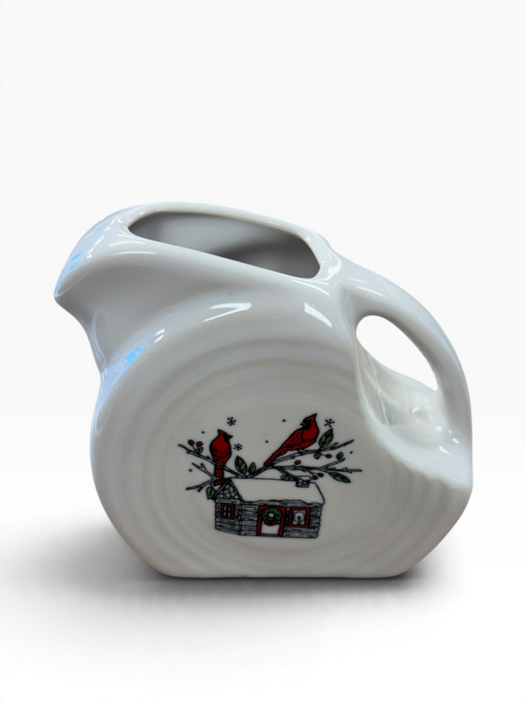 Fiesta Everything Kitchens Christmas Whimsy Cardinals and Cabin on White Mini Disc