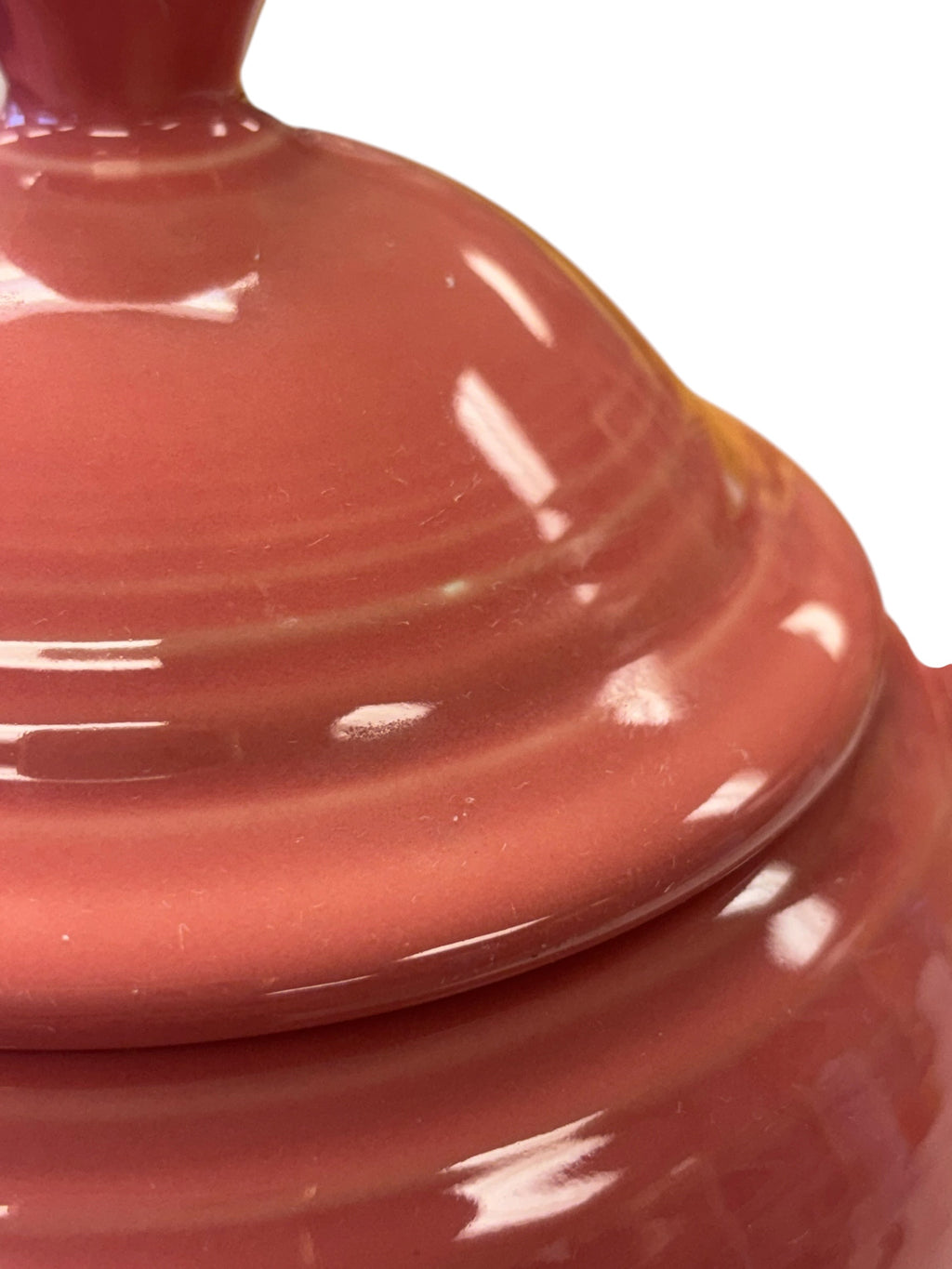 This is a Fiesta Fiestaware Five-cup 5-cup Ring Handled Tea Pot with Lid in Flamingo. lead-free, Post 1986, Retired Color Retired Shape
