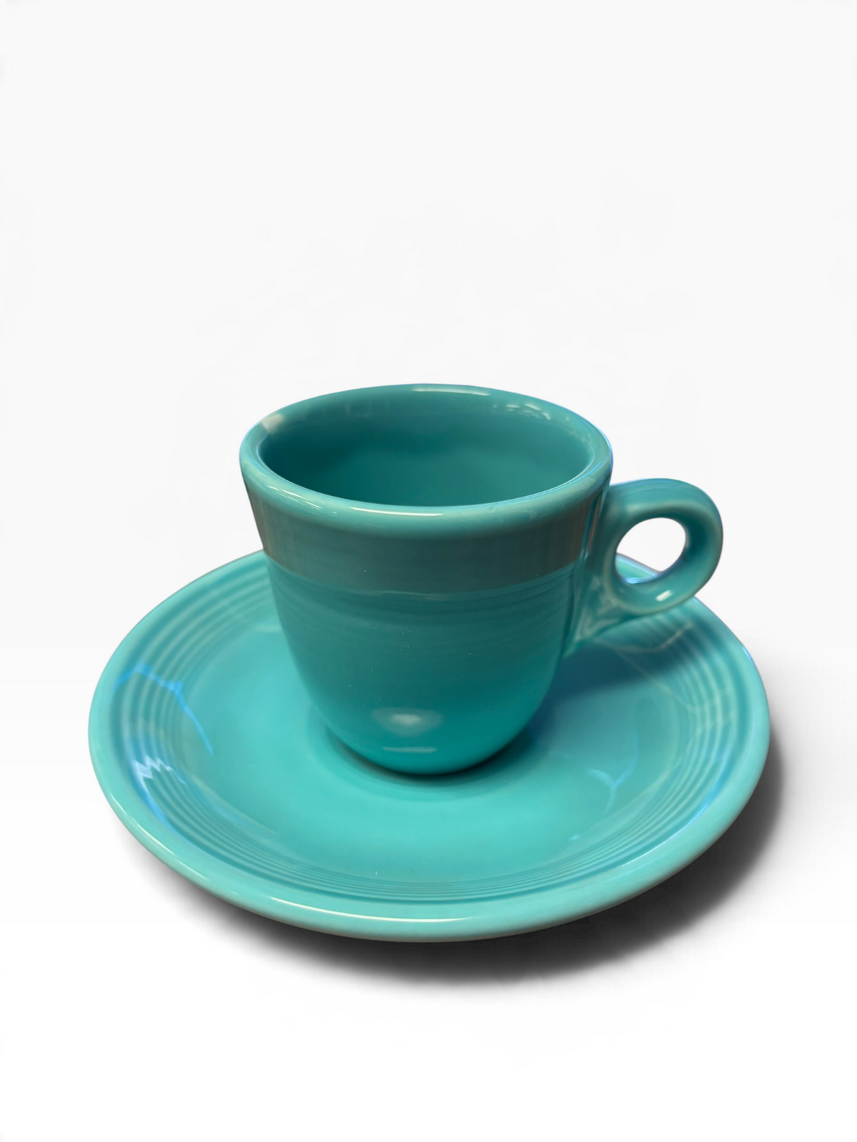 Fiesta Turquoise Ring Handle AD Demitasse Cup and Saucer Round Handle