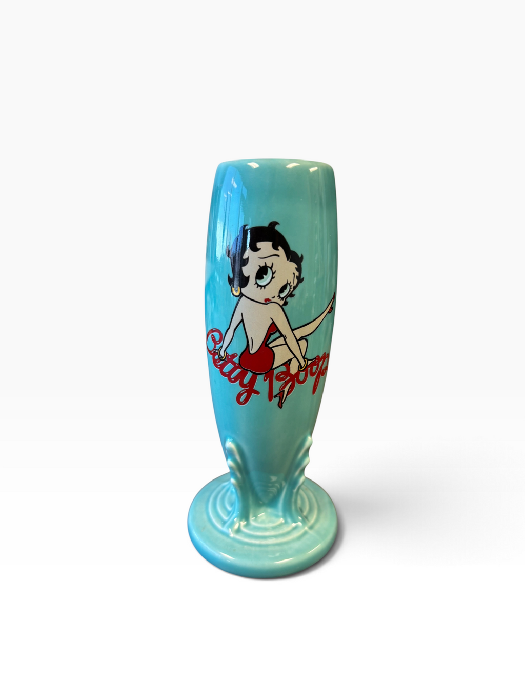 Fiesta Betty Boop Red Dress on Turquoise Bud Vase 6" HTF
