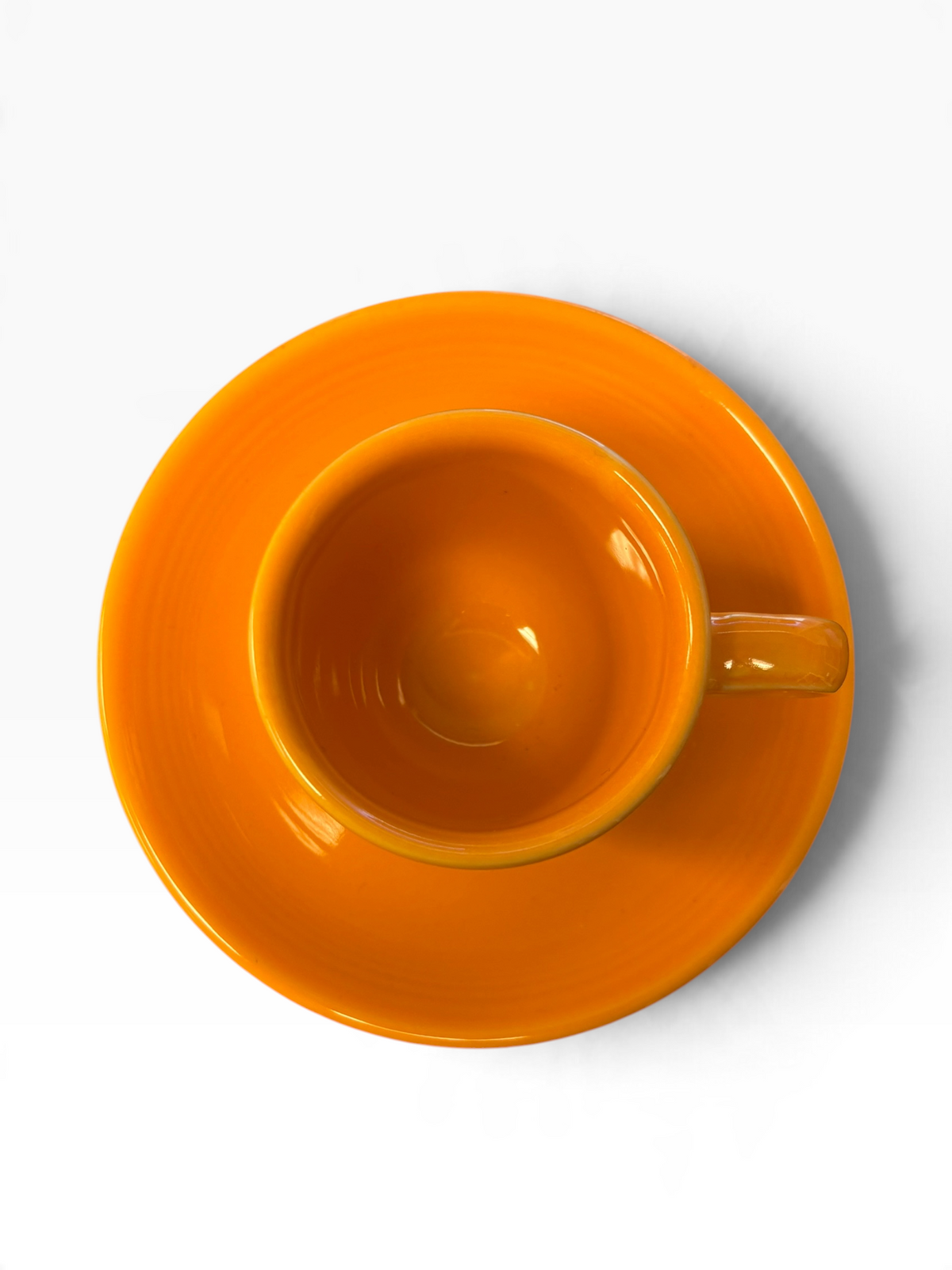 Fiesta Tangerine Ring Handle AD Demitasse Cup and Saucer Round Handle