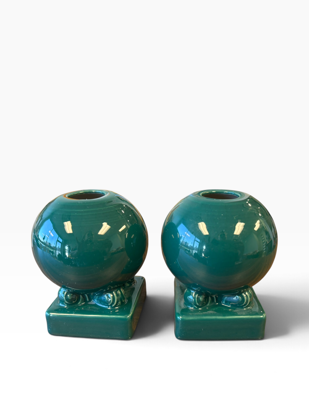 Fiesta Evergreen Round Bulb Candle Holder Pair