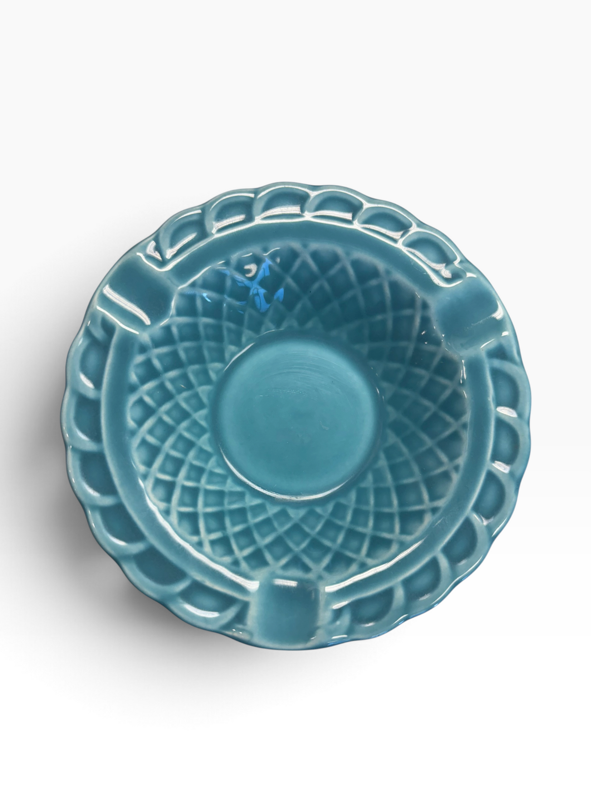 Vintage Harlequin Turquoise Basketweave Ashtray