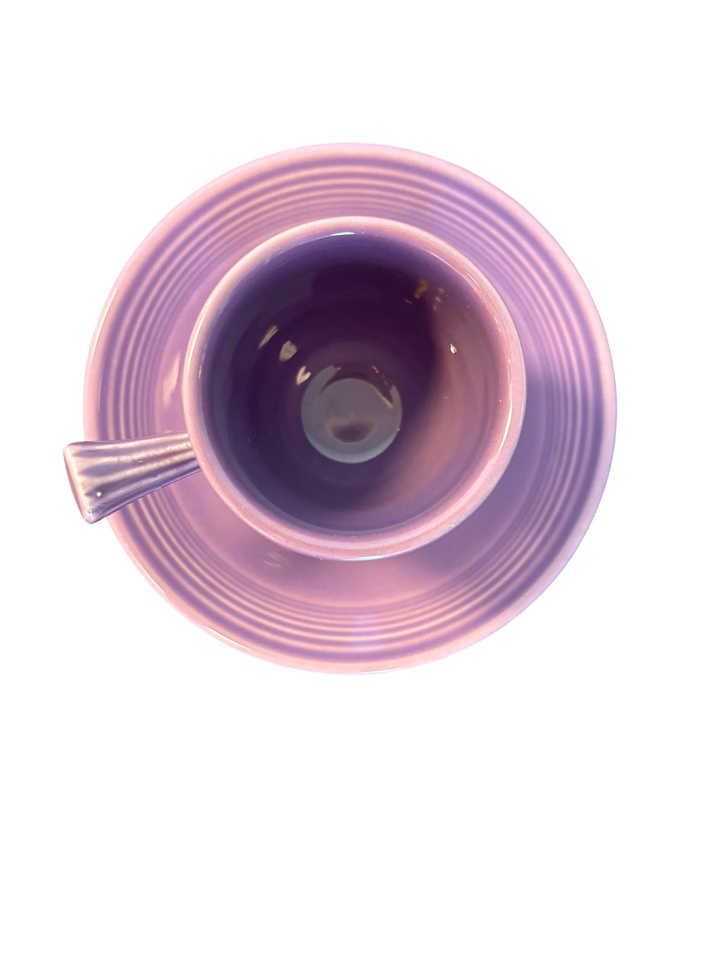 This is a Fiesta Fiestaware After Dinner AD Stick Handled Demitasse Demi Cup and Saucer Set in Lilac. lead-free, Post 1986, Retired Color Retired Shape Perfect for Espresso
