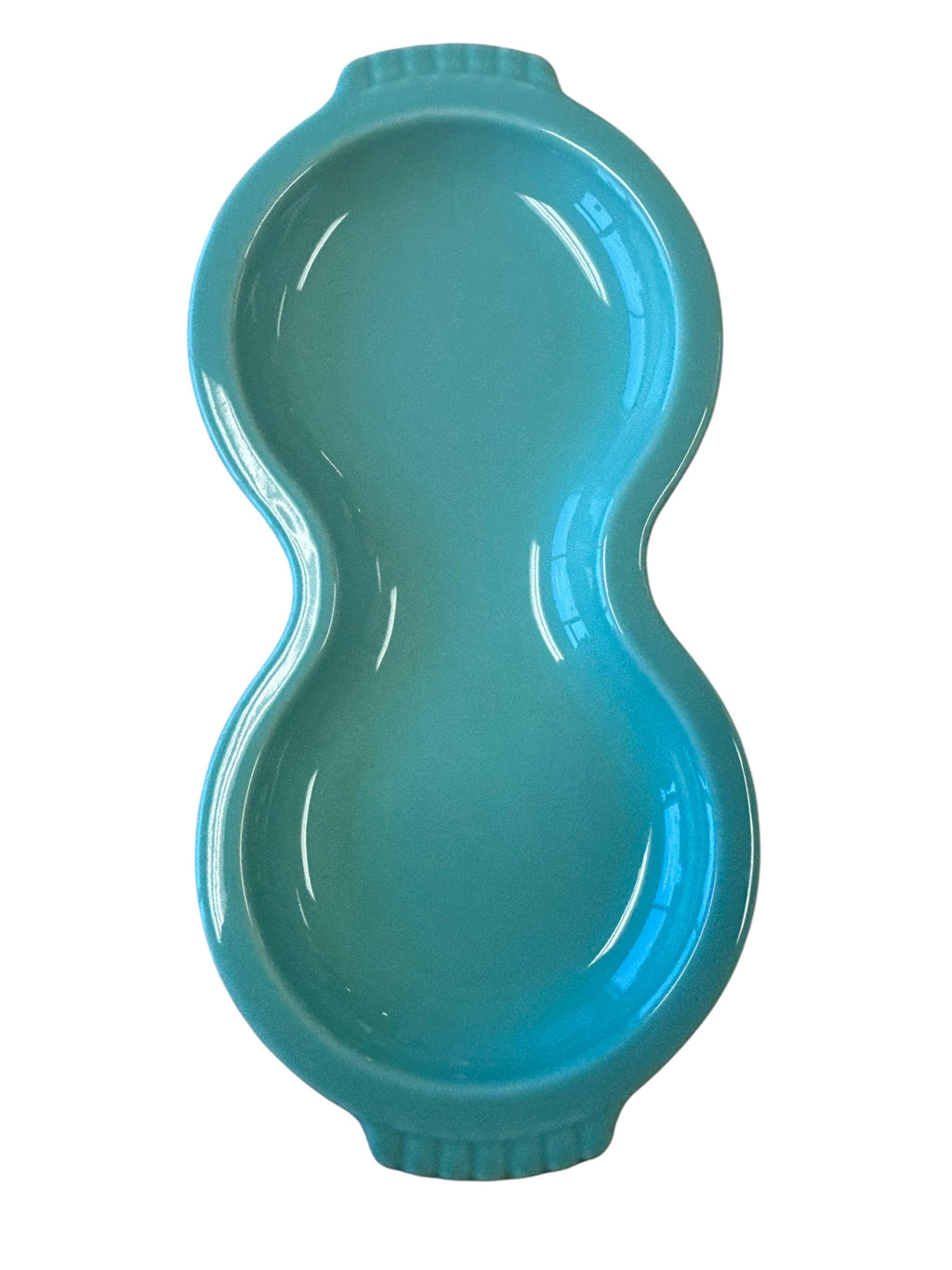 This is a Fiesta Fiestaware Creamer Pitcher Sugar Bowl with Lid on Figure Eight 8 Tray Set in Sea Mist Green. lead-free, Post 1986, Retired Color Retired Shape
