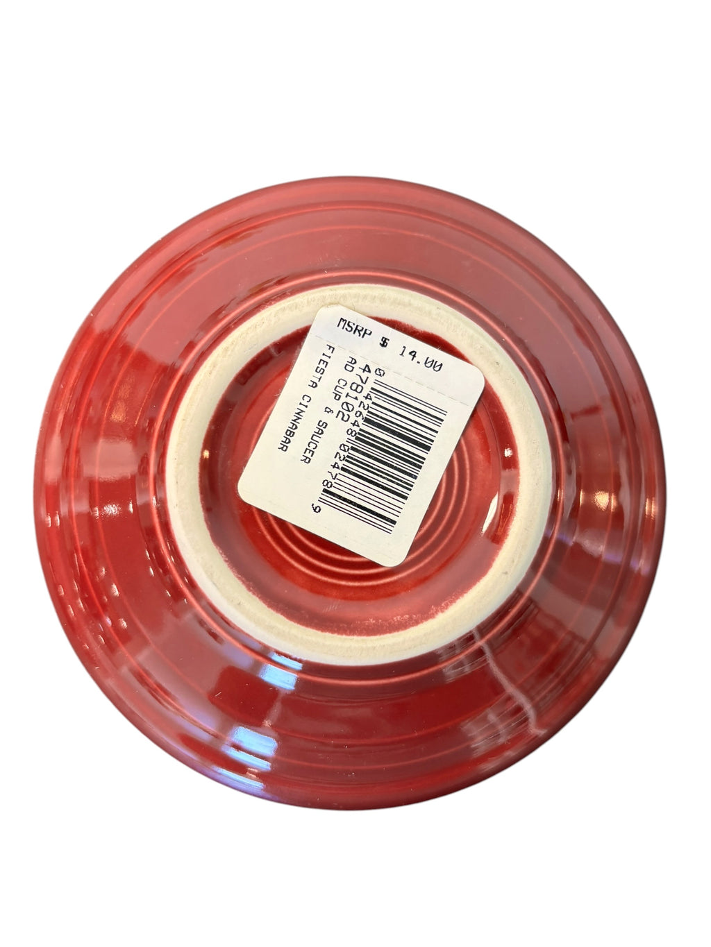 This is a Fiesta Fiestaware After Dinner AD Stick Handled Demitasse Demi Cup and Saucer Set in Cinnabar. lead-free, Post 1986, Retired Color Retired Shape Perfect for Espresso
