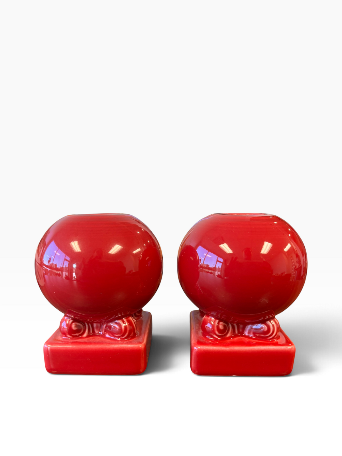 Fiesta Scarlet Round Bulb Candle Holder Pair HTF