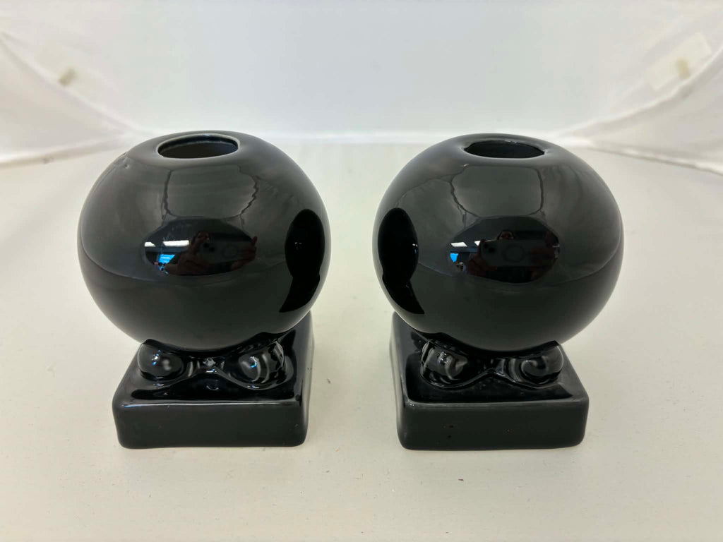 Fiesta Black Round Bulb Candle Holder Pair