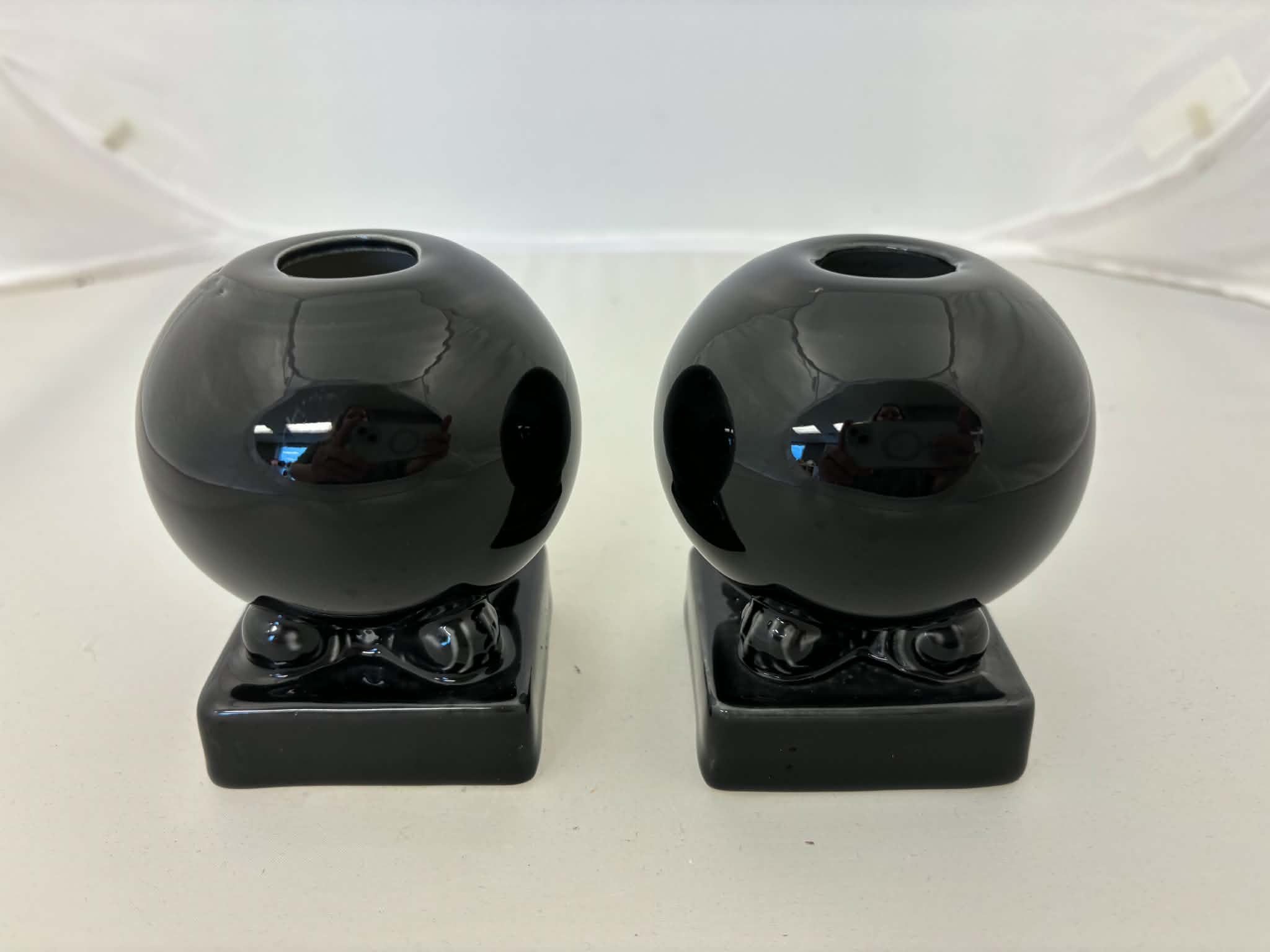 Fiesta Black Round Bulb Candle Holder Pair
