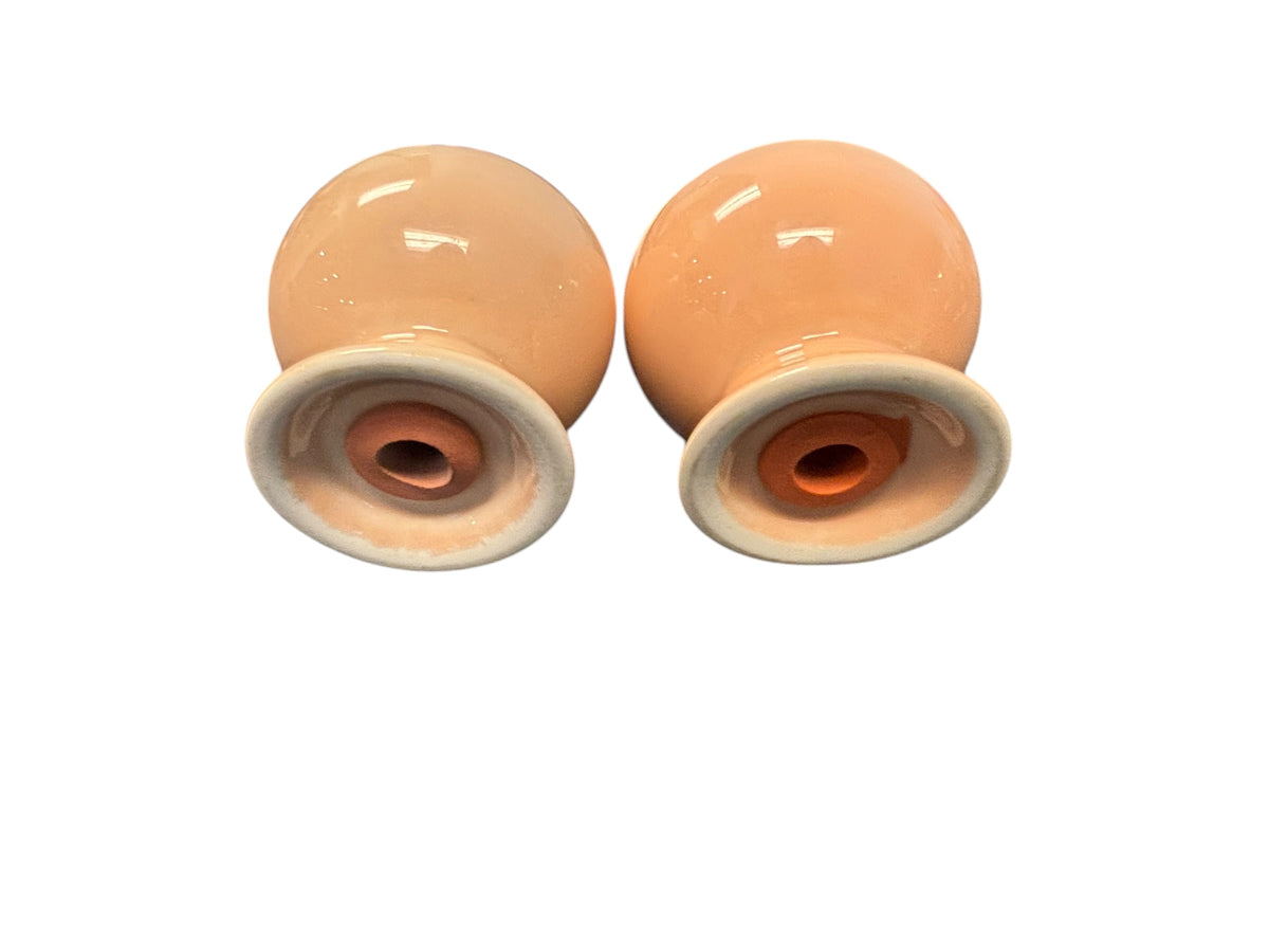 This is a Fiesta Fiestaware Bulb Shaped Salt and Pepper Shaker Set in Apricot. lead-free, Post 1986, Retired Color 