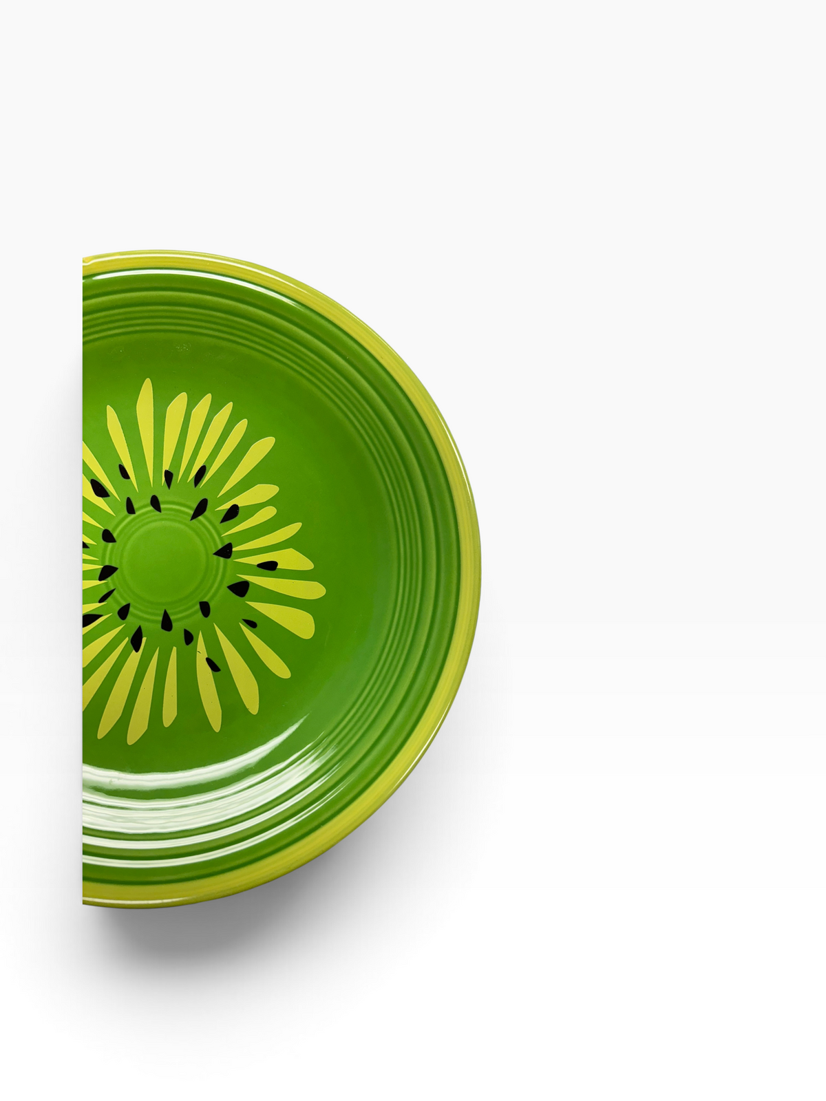 This is Fiesta fiestware Classic Luncheon Plate featuring the Betty Crocker Kiwi decal on shamrock. Lead free, post 1986, retired color, retired decal, Hard to Find

