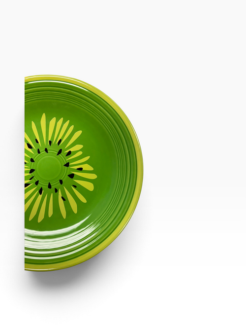 This is Fiesta fiestware Classic Luncheon Plate featuring the Betty Crocker Kiwi decal on shamrock. Lead free, post 1986, retired color, retired decal, Hard to Find
