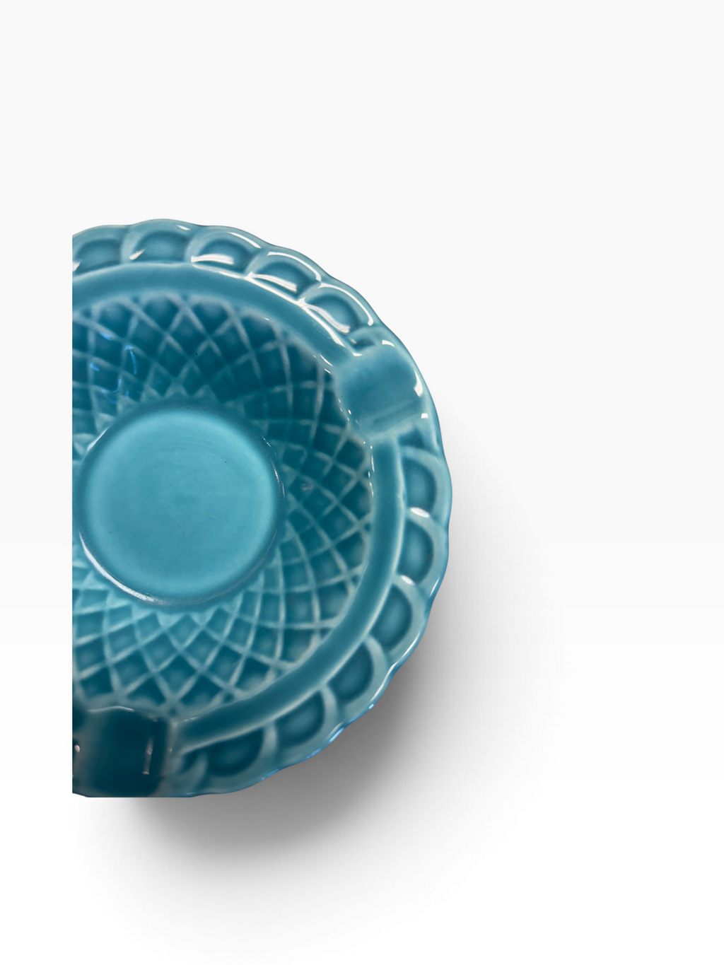 Vintage Harlequin Turquoise Basketweave Ashtray