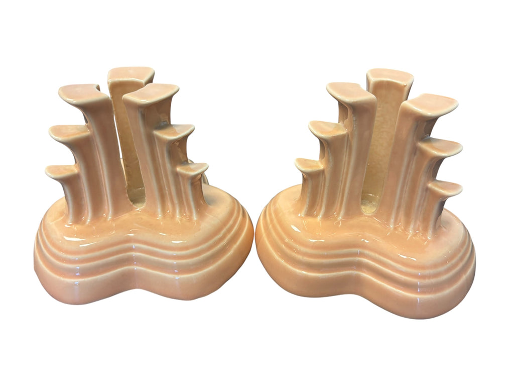 This is a Fiesta Fiestaware retired pyramid candle holder pair in Apricot. Lead-free Post 1986 Retired Color Retired Shape