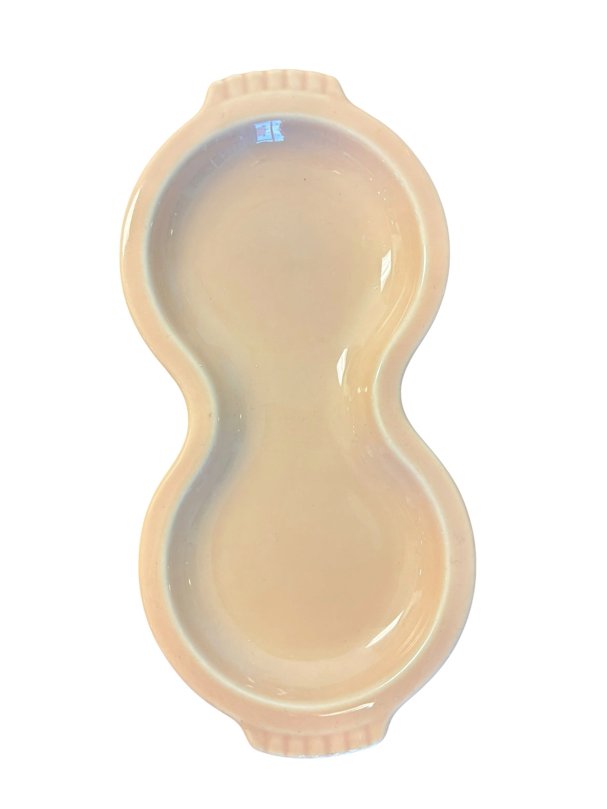 This is a Fiesta Fiestaware Creamer Pitcher Sugar Bowl with Lid on Figure Eight 8 Tray Set in apricot lead-free, Post 1986, Retired Color Retired Shape
