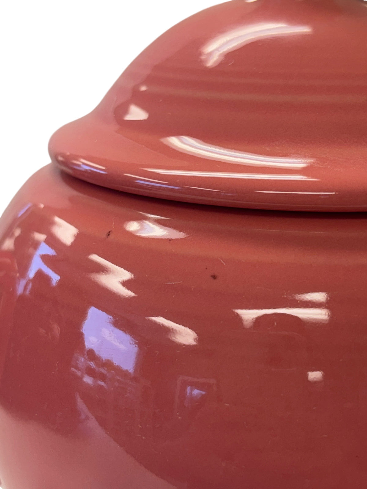 This is a Fiesta Fiestaware Five-cup 5-cup Ring Handled Tea Pot with Lid in Flamingo. lead-free, Post 1986, Retired Color Retired Shape
