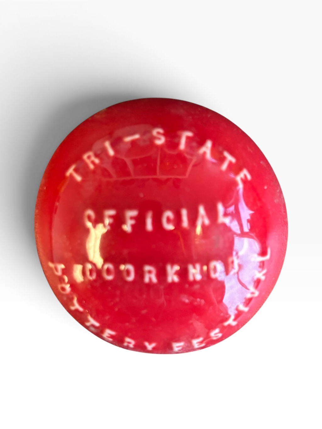 Tri-State Pottery Festival Official Doorknob in Fiesta Scarlet | HLC Toss Game