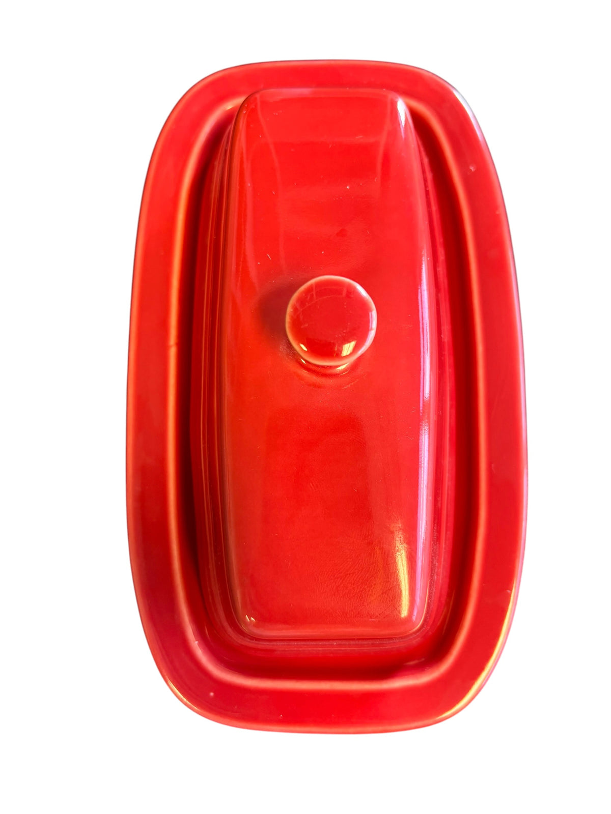 This is a Fiesta Fiestaware Classic Small butter dish in Scarlet. Post 1986 Lead Free Retired Shape Retired Color
