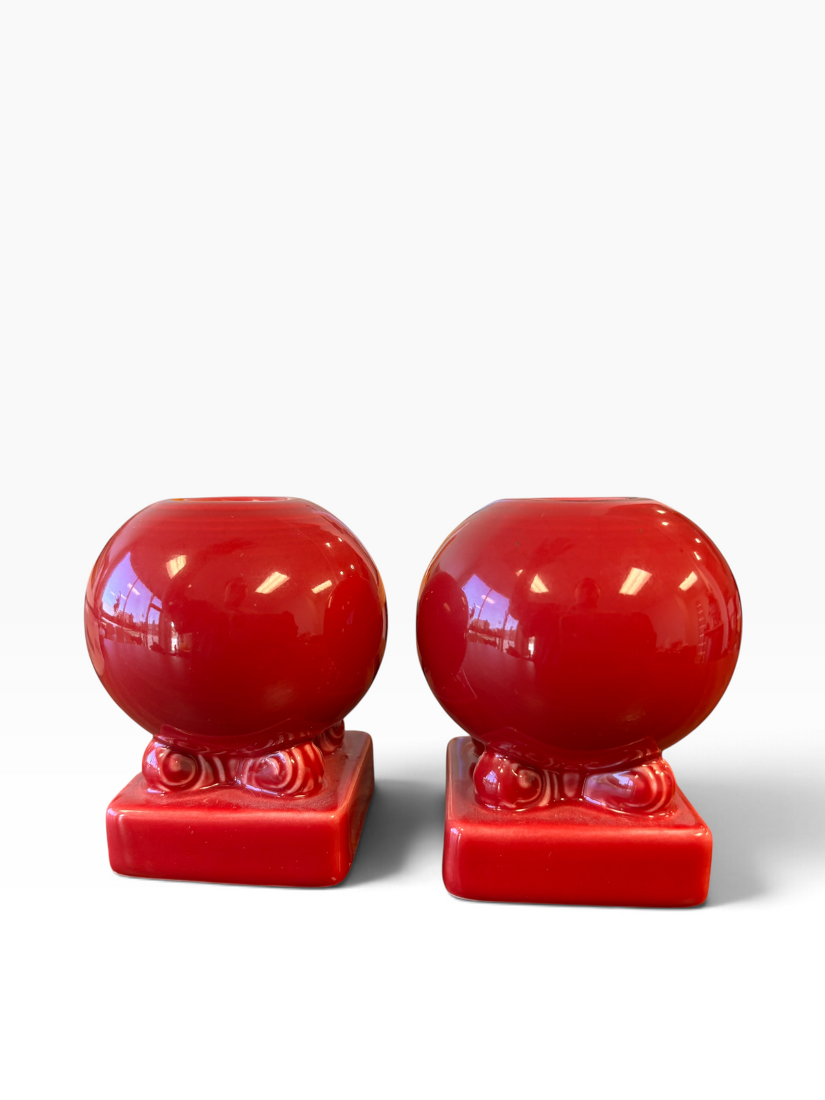 Fiesta Scarlet Round Bulb Candle Holder Pair HTF