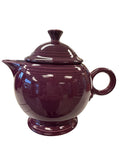 This is a Fiesta Fiestaware Five-cup 5-cup Ring Handled Tea Pot with Lid in Heather. lead-free, Post 1986, Retired Color Retired Shape
