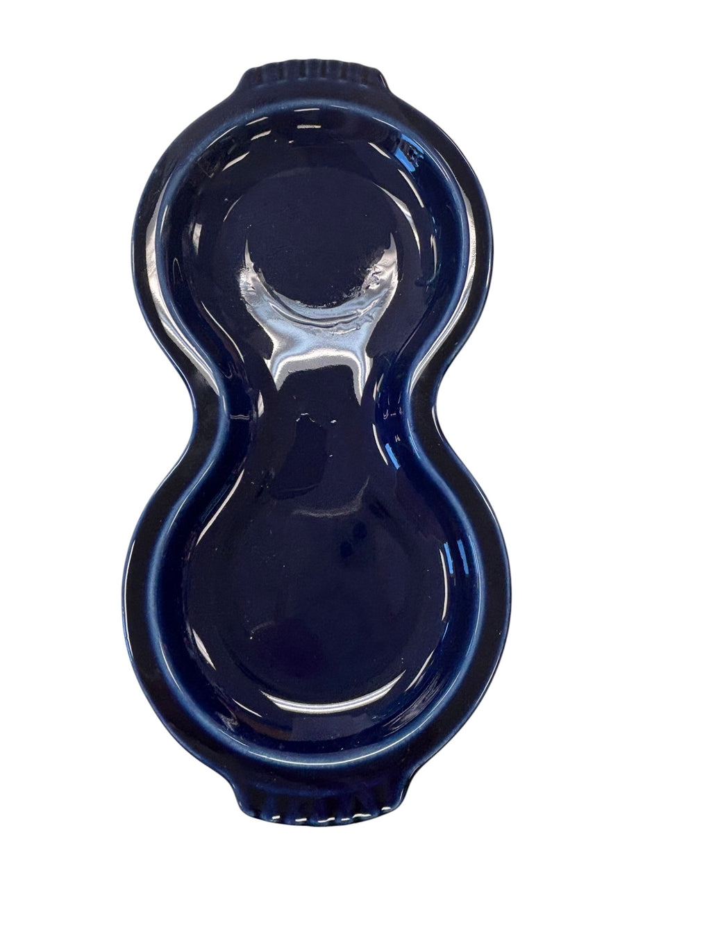 This is a Fiesta Fiestaware Creamer Pitcher Sugar Bowl with Lid on Figure Eight 8 Tray Set in cobalt lead-free, Post 1986, Retired Color Retired Shape
