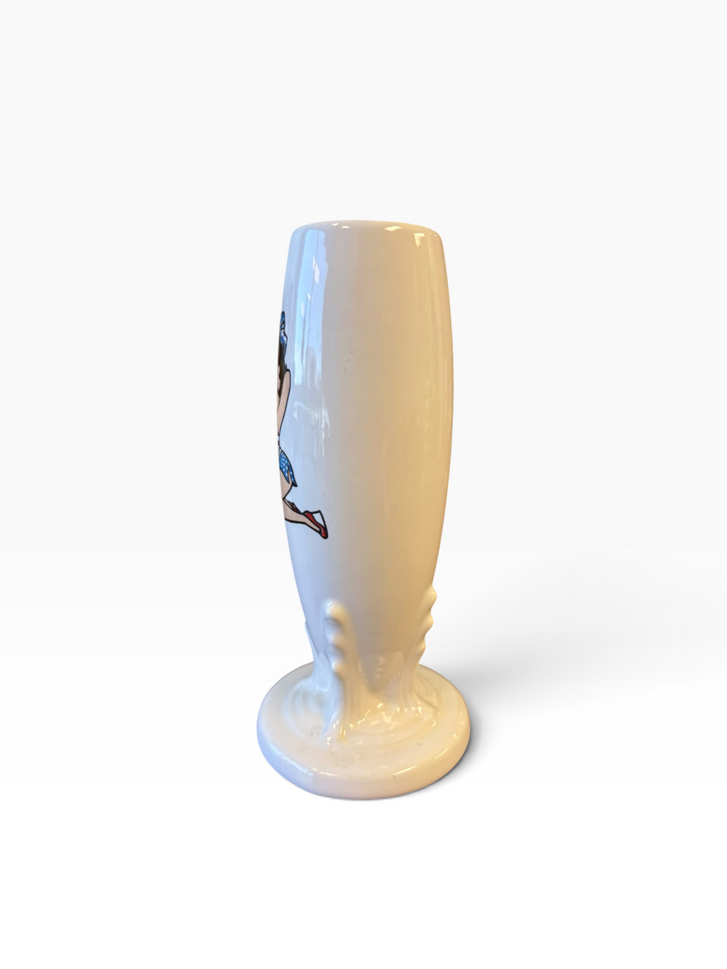 Fiesta Betty Boop Patriotic on White Bud Vase 6" VHTF. This iconic decal of Betty boop is considered very hard to find. The patriotic version is highly sought after. 