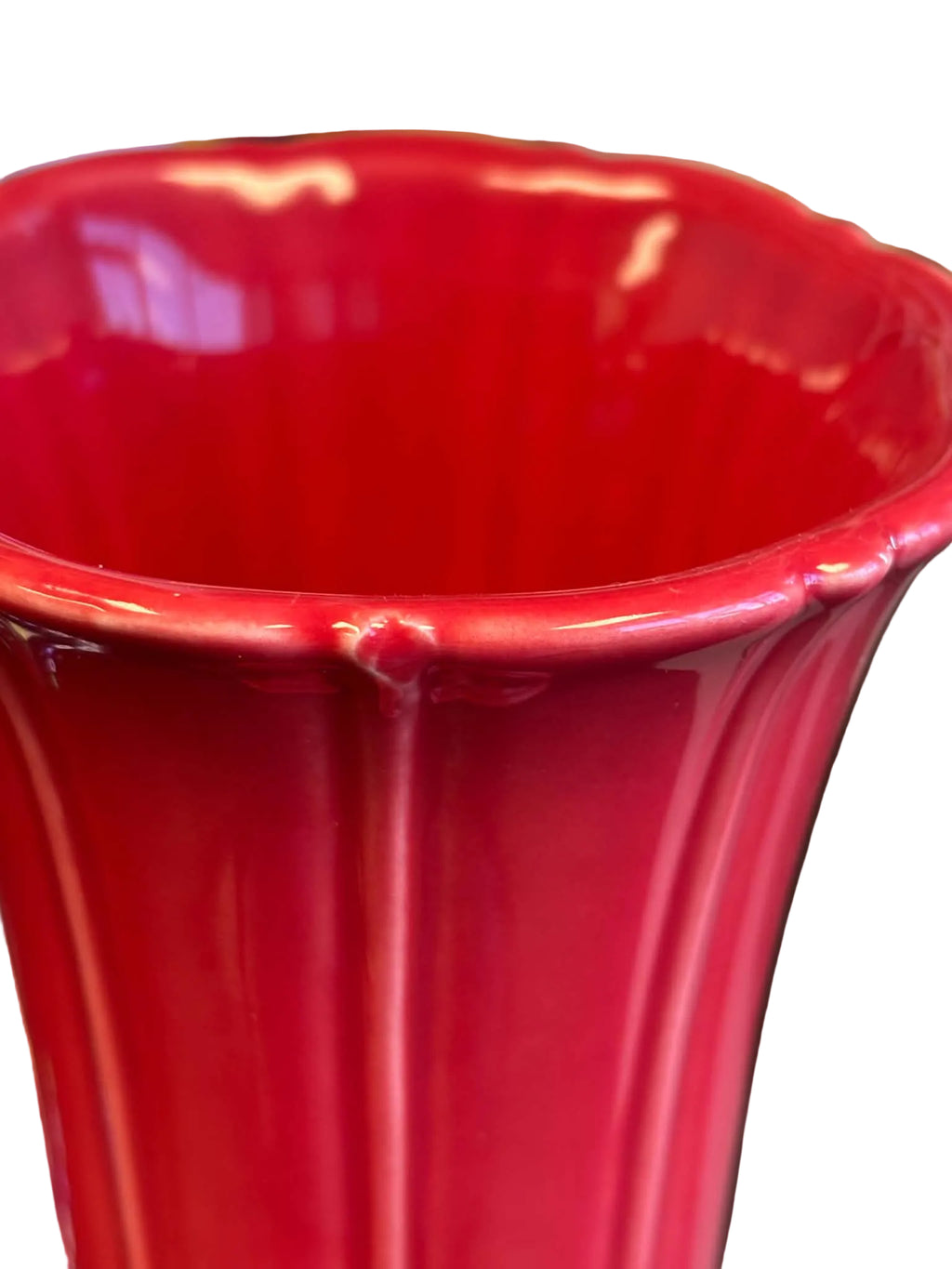 This is a Fiesta Fiestaware Small Flared Vase in Scarlet. 8" tall. lead-free, Post 1986, Retired Shape
