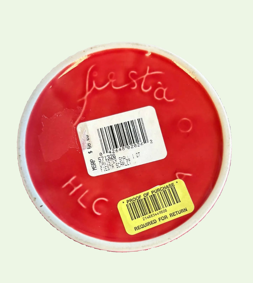 This is a Fiesta Fiestware small 1 quart classic shaped canister in scarlet. Lead-free Post 1986 Retired Shape
