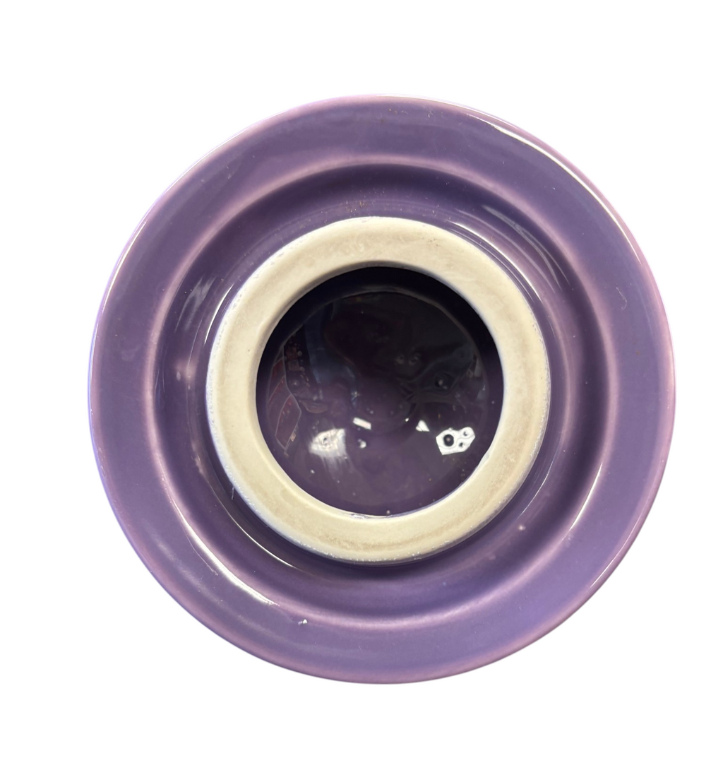 This is a Fiesta Fiestaware Five-cup 5-cup Ring Handled Tea Pot with Lid in Lilac. lead-free, Post 1986, Retired Color Retired Shape
