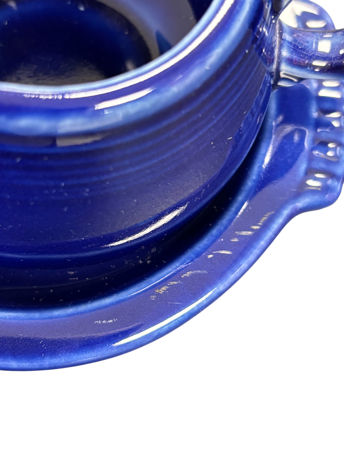 This is a Fiesta Fiestaware Creamer Pitcher Sugar Bowl with Lid on Figure Eight 8 Tray Set in twilight lead-free, Post 1986, Retired Color Retired Shape
