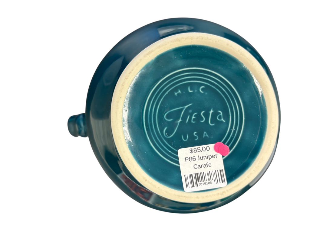 This is a Fiesta Fiestware small 60 Ounce Carafe in juniper. Lead-free Post 1986 Retired color retired shape
