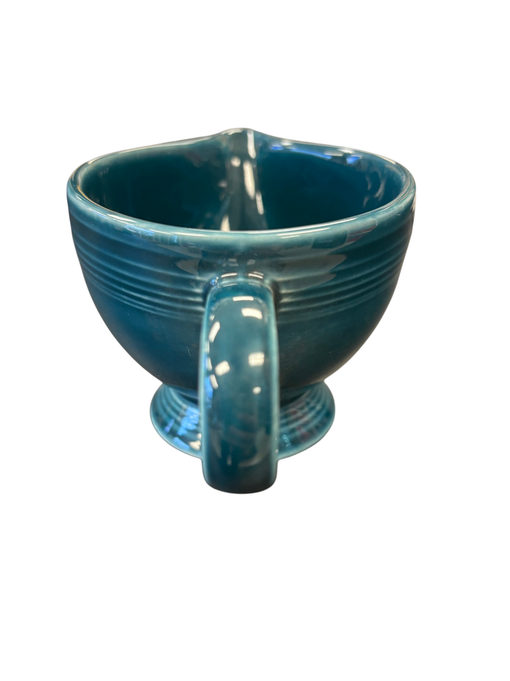 This is a Fiesta Fiestaware individual cream pitcher creamer in Juniper. lead-free, Post 1986, Retired Color Retired Shape
