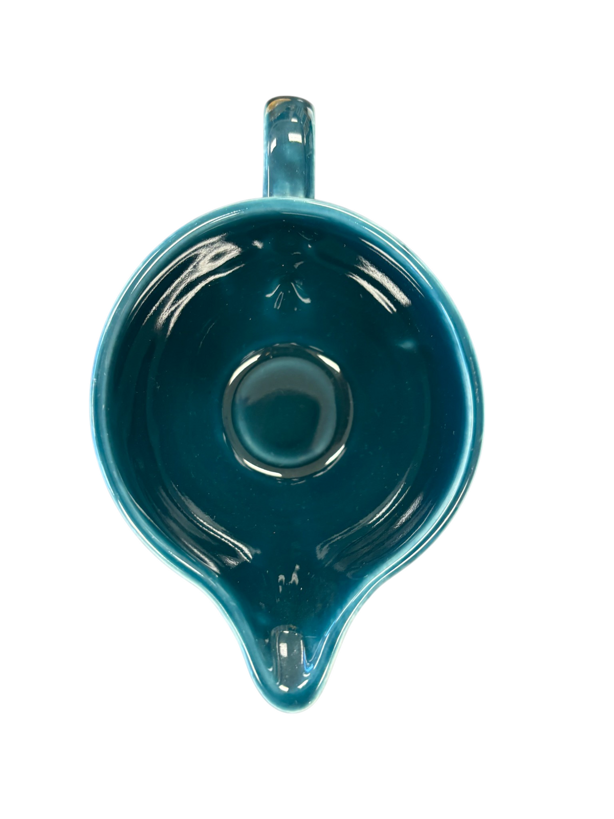 This is a Fiesta Fiestaware individual cream pitcher creamer in Juniper. lead-free, Post 1986, Retired Color Retired Shape
