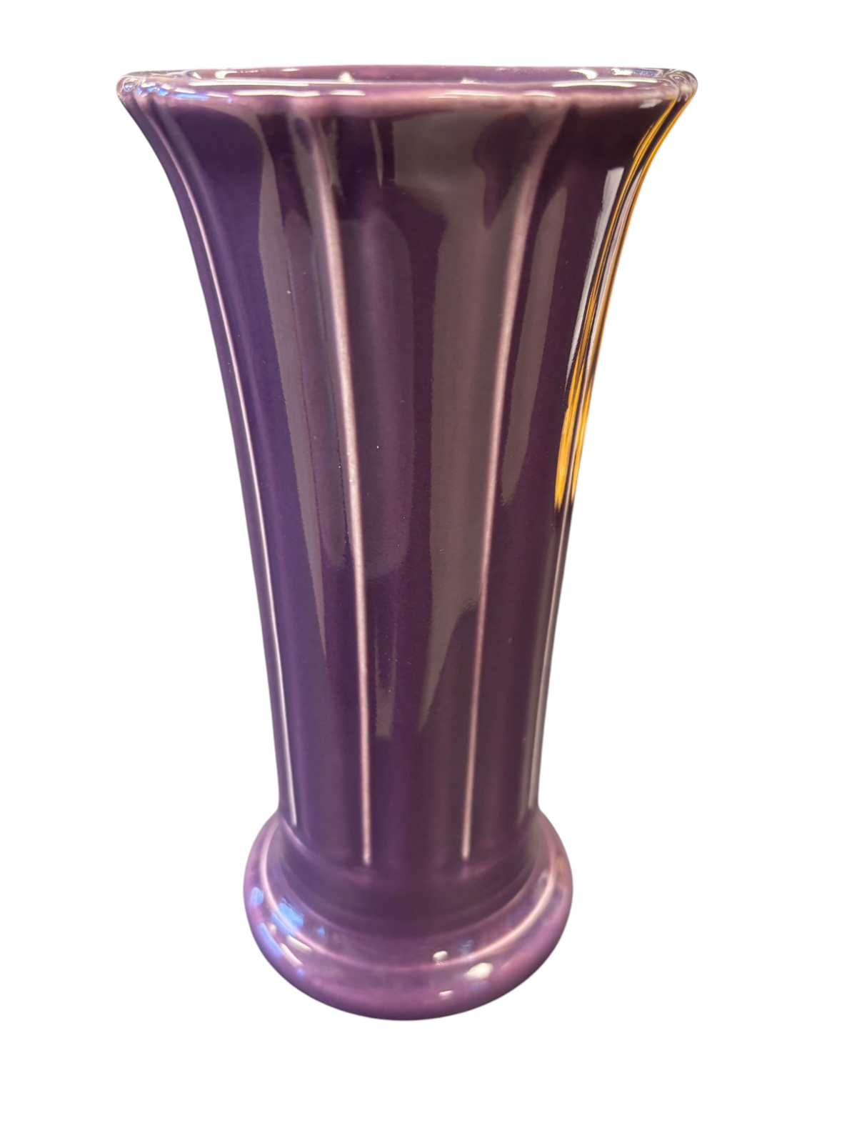 This is a Fiesta Fiestaware Small Flared Vase in Mulberry. 8" tall. lead-free, Post 1986, Retired Shape Retired Color

