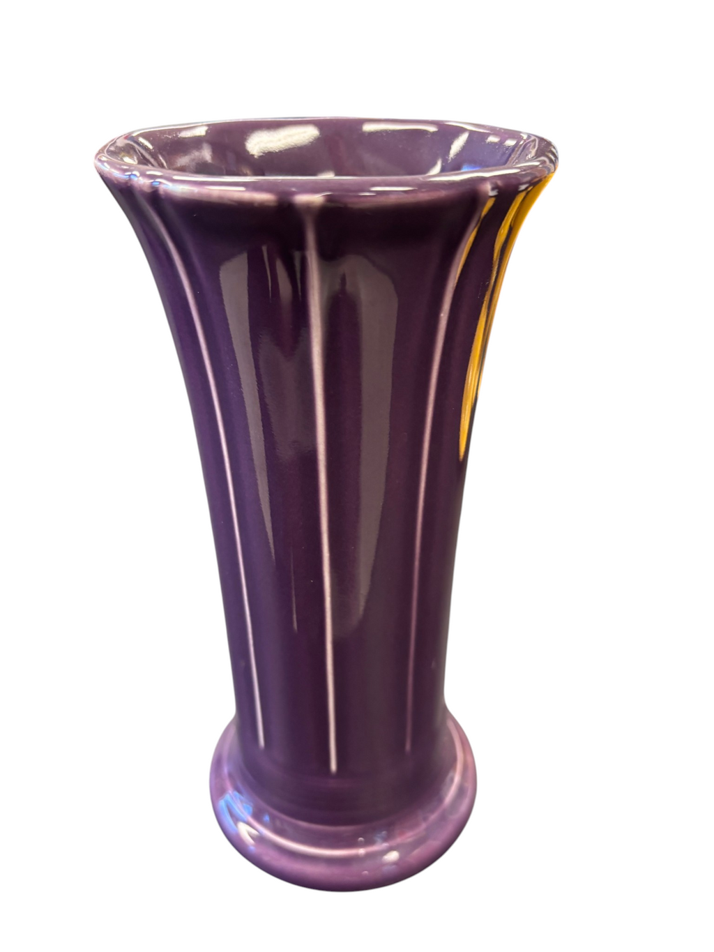 This is a Fiesta Fiestaware Small Flared Vase in Mulberry. 8" tall. lead-free, Post 1986, Retired Shape Retired Color
