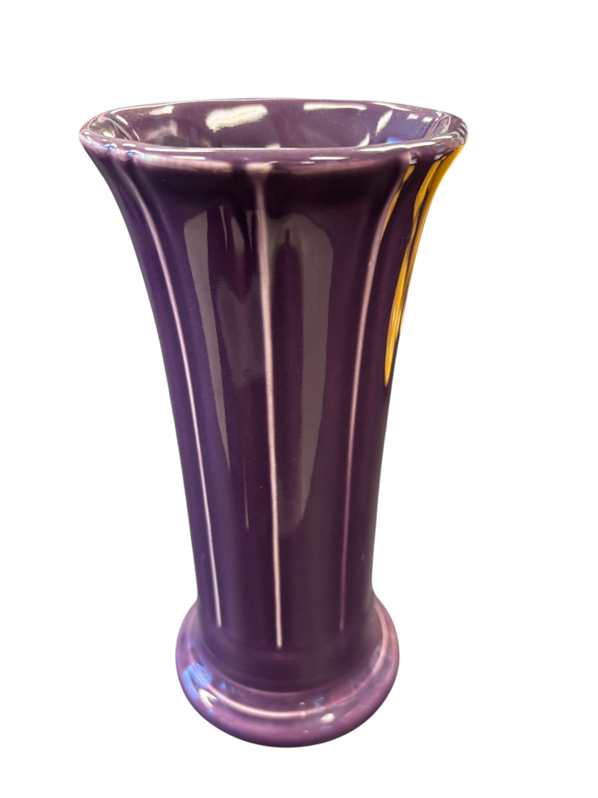 This is a Fiesta Fiestaware Small Flared Vase in Mulberry. 8" tall. lead-free, Post 1986, Retired Shape Retired Color
