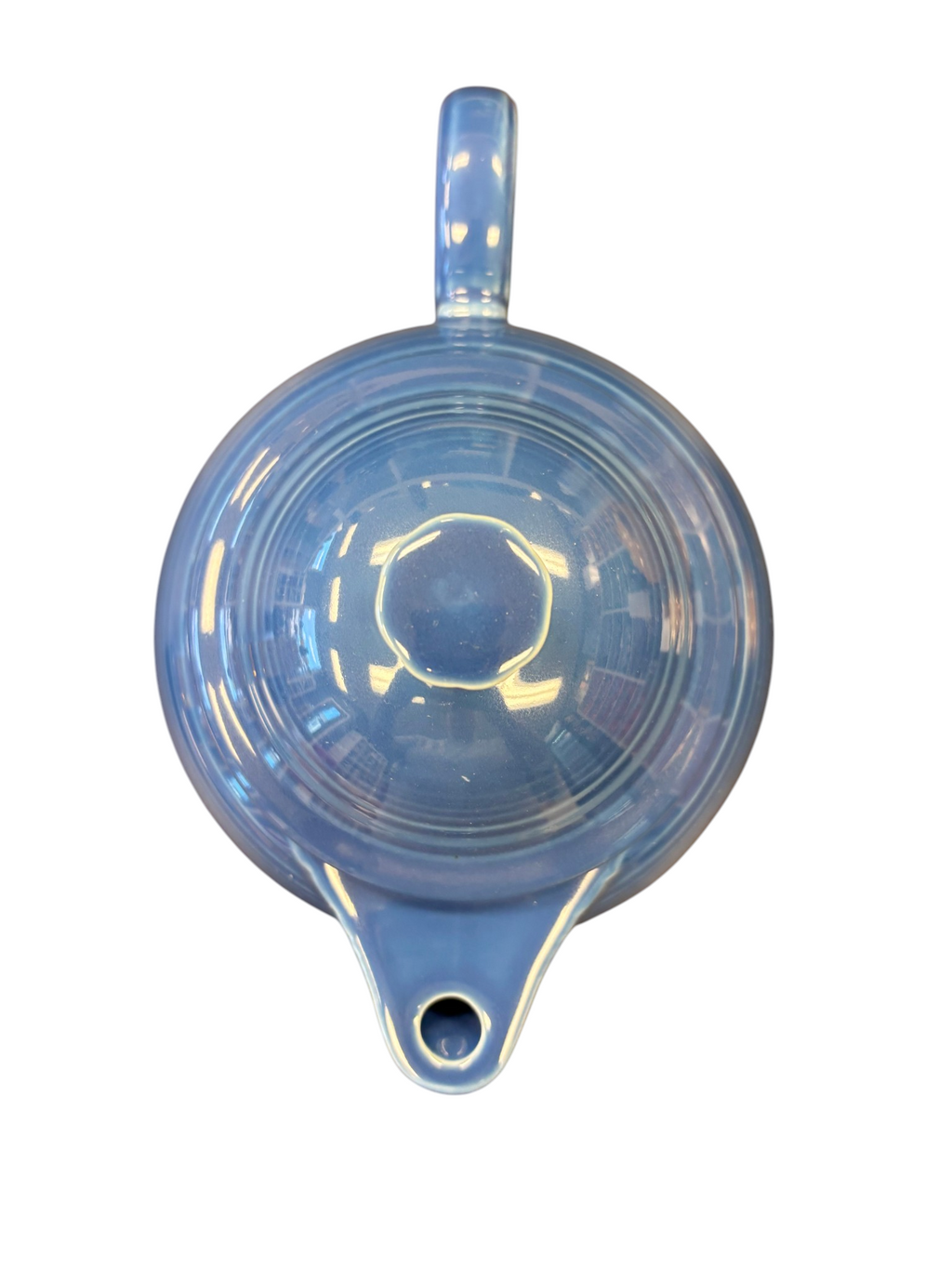 This is a Fiesta Fiestaware Five-cup 5-cup Ring Handled Tea Pot with Lid in Lapis. lead-free, Post 1986, Retired Shape
