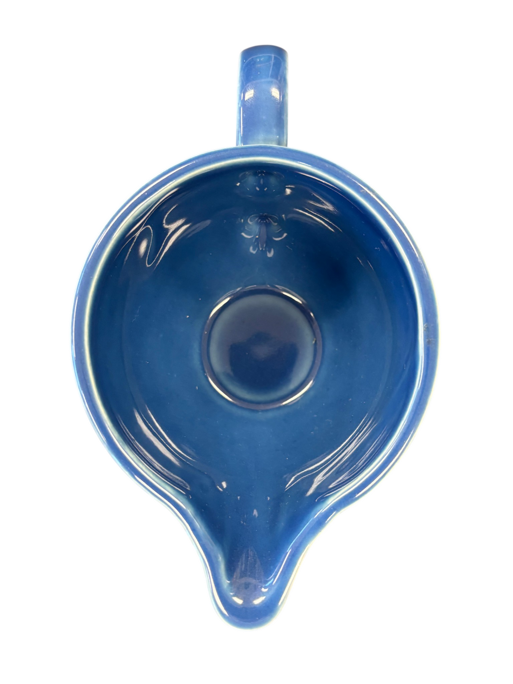 This is a Fiesta Fiestaware individual cream pitcher creamer in Lapis. lead-free, Post 1986, Retired Shape
